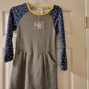 Matilda Jane Gray Dress with Blue Polka Dot Sleeves